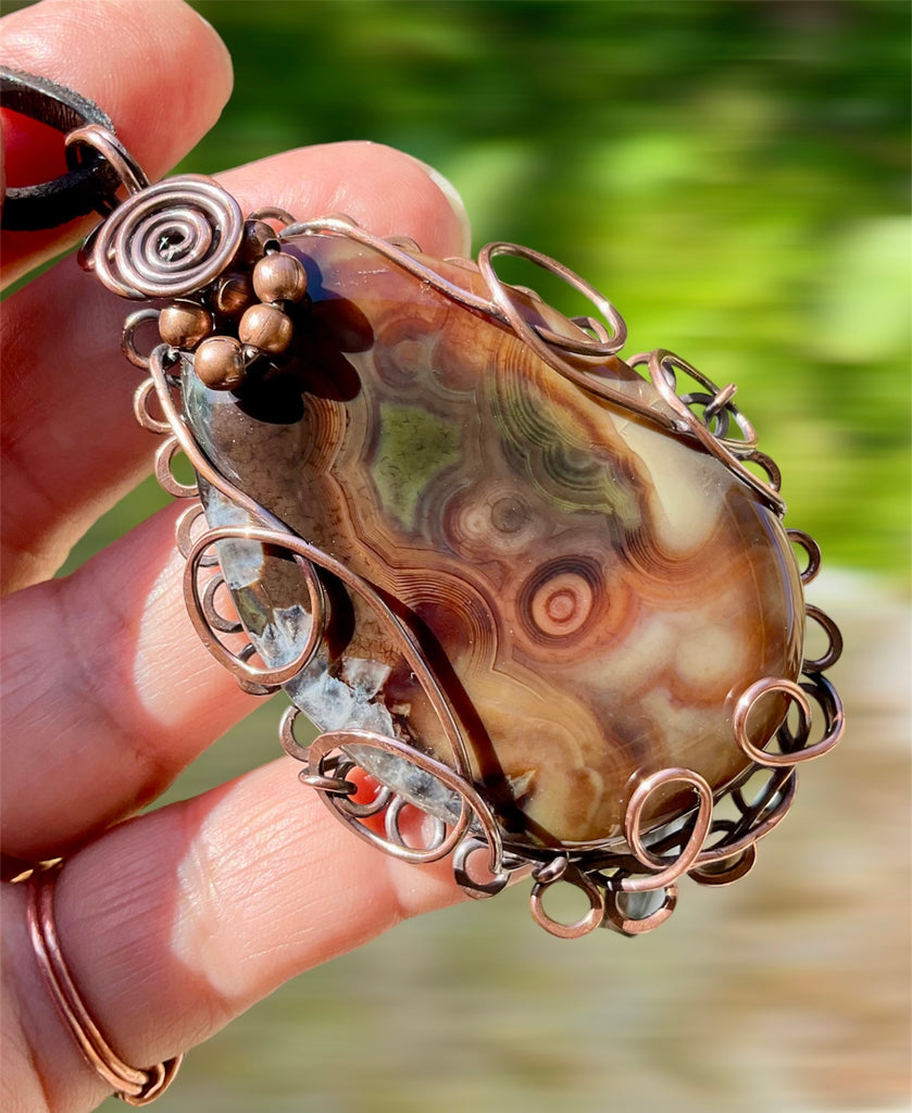 Large Druzy Geode Madagascan Agate Wire Wrapped Pendant - Connie’s Crystals 