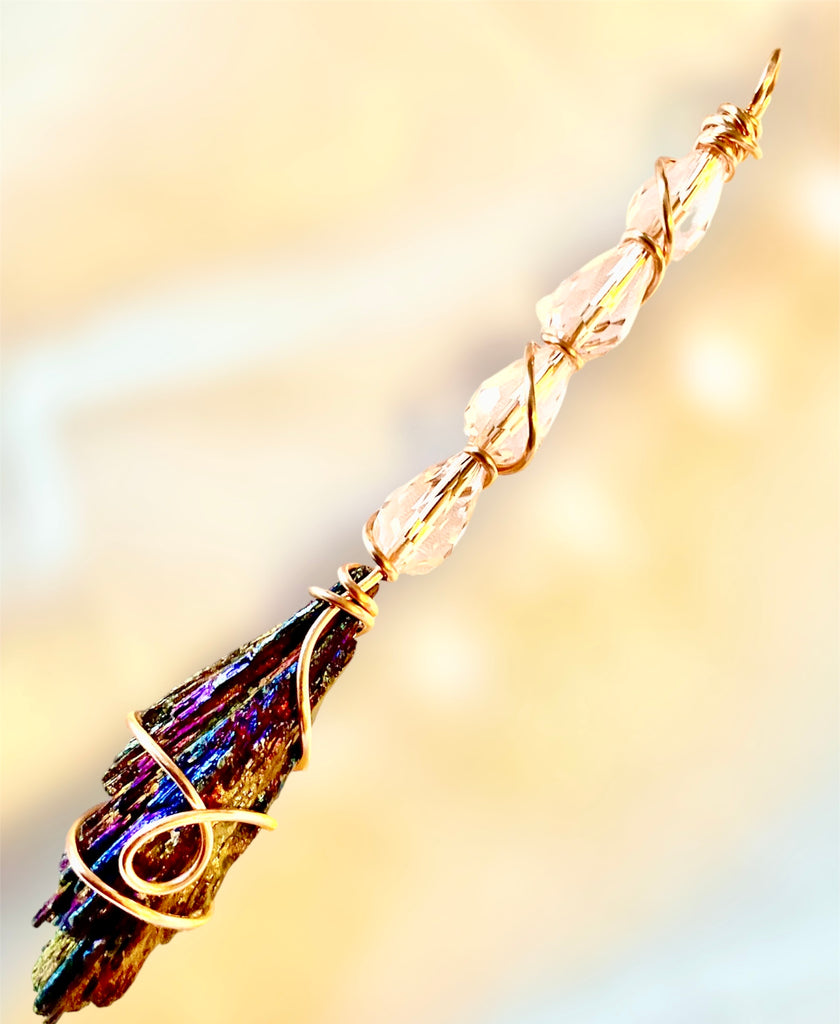 Black Kyanite Titanium Aura Witches Broomstick - Connie’s Crystals 