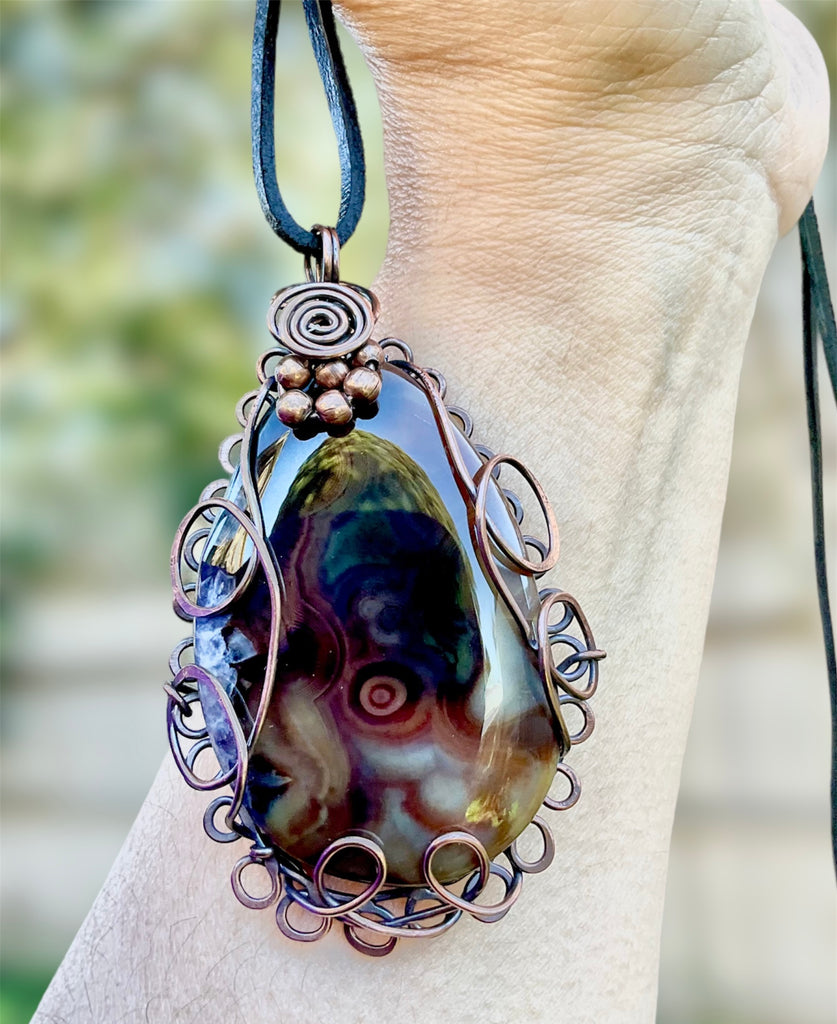 Large Druzy Geode Madagascan Agate Wire Wrapped Pendant - Connie’s Crystals 