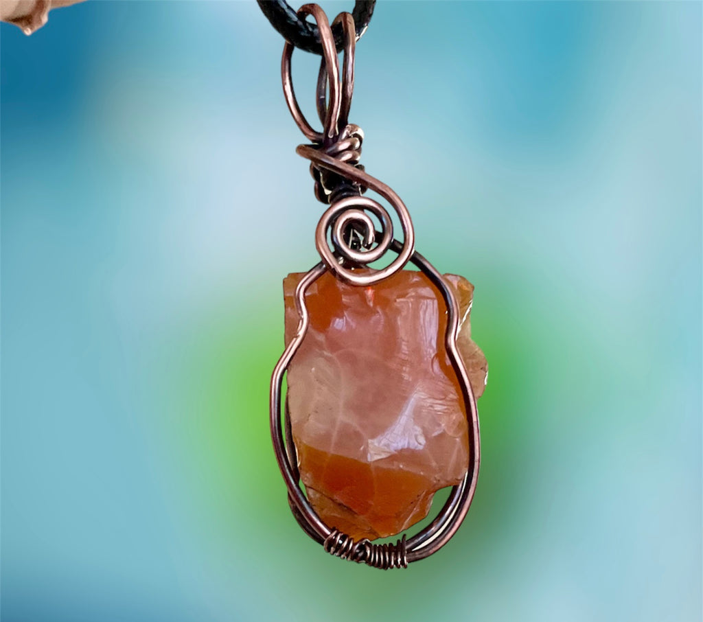 Mexican Fire Opal Wire Wrapped Pendant - Connie’s Crystals 