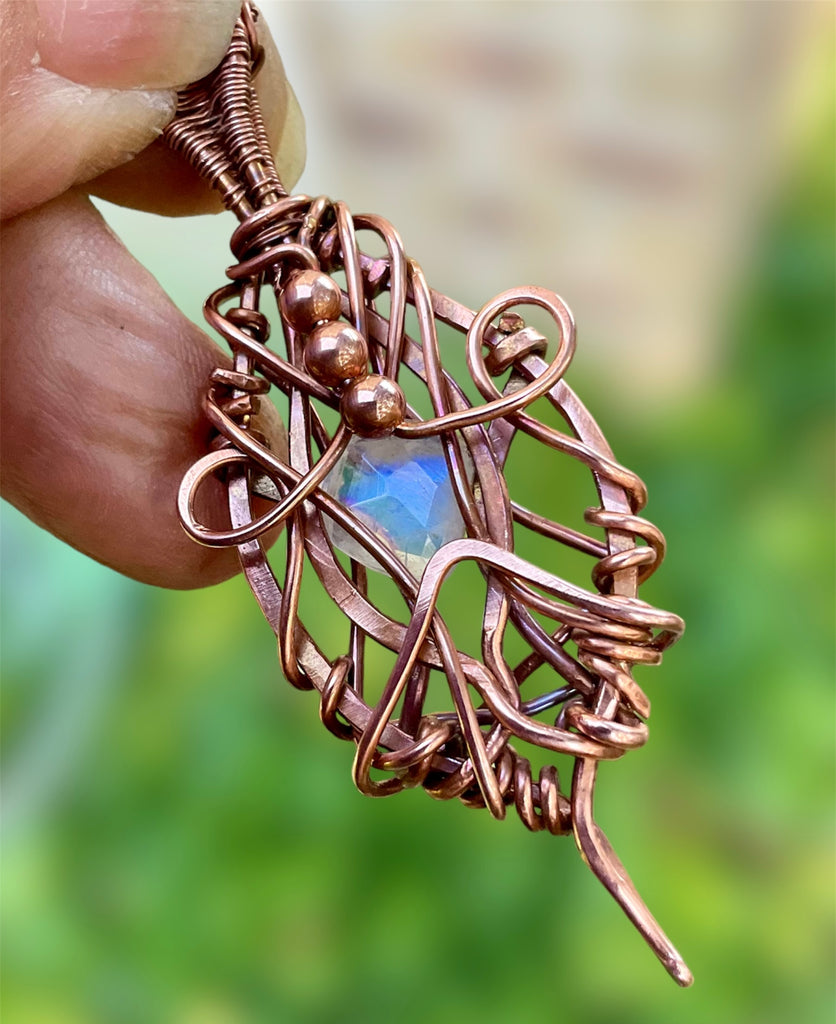 Rainbow Moonstone Wire Wrapped Pendant - Connie’s Crystals 