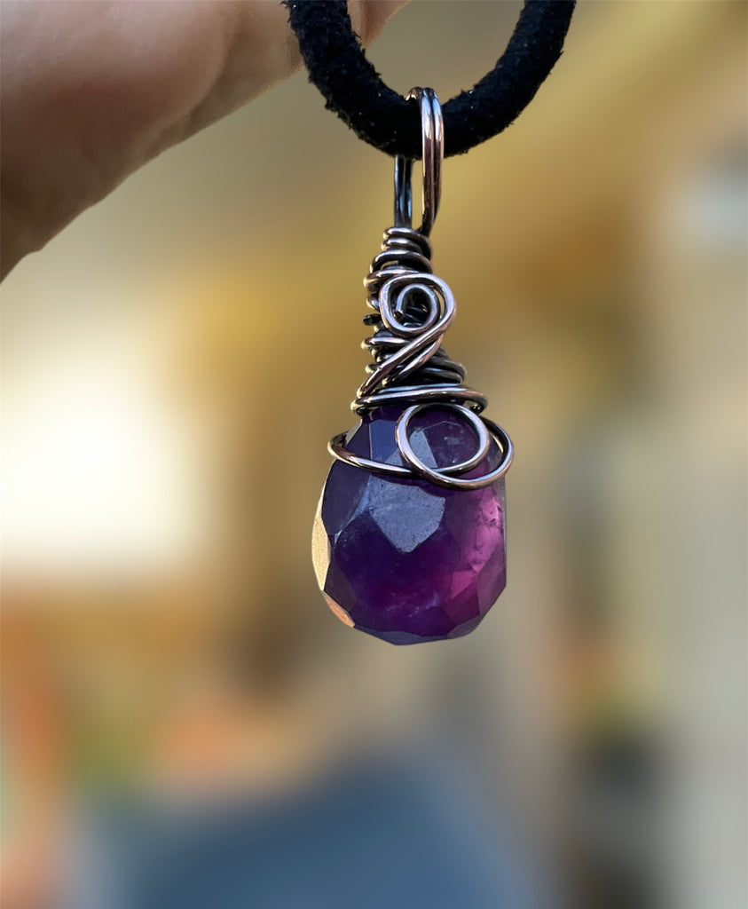 Amethyst Faceted Wire Wrapped Pendant - Connie’s Crystals 