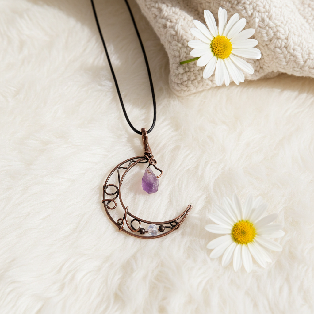 Amethyst Crescent Moon Pendant - Connie’s Crystals 