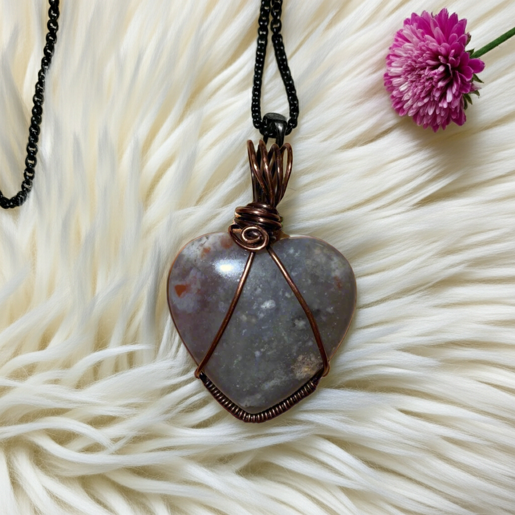 Pigeon Agate Puffy Heart Pendant - Connie’s Crystals 