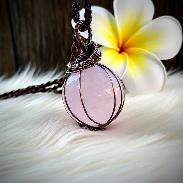 Rose Quartz Wire Wrapped Orb Pendant - Connie’s Crystals 