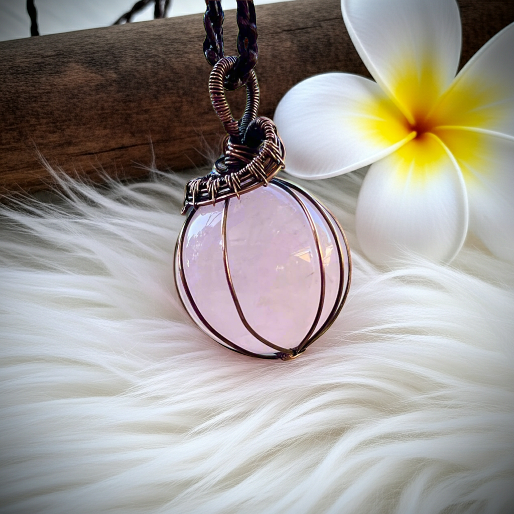 Rose Quartz Wire Wrapped Orb Pendant - Connie’s Crystals 