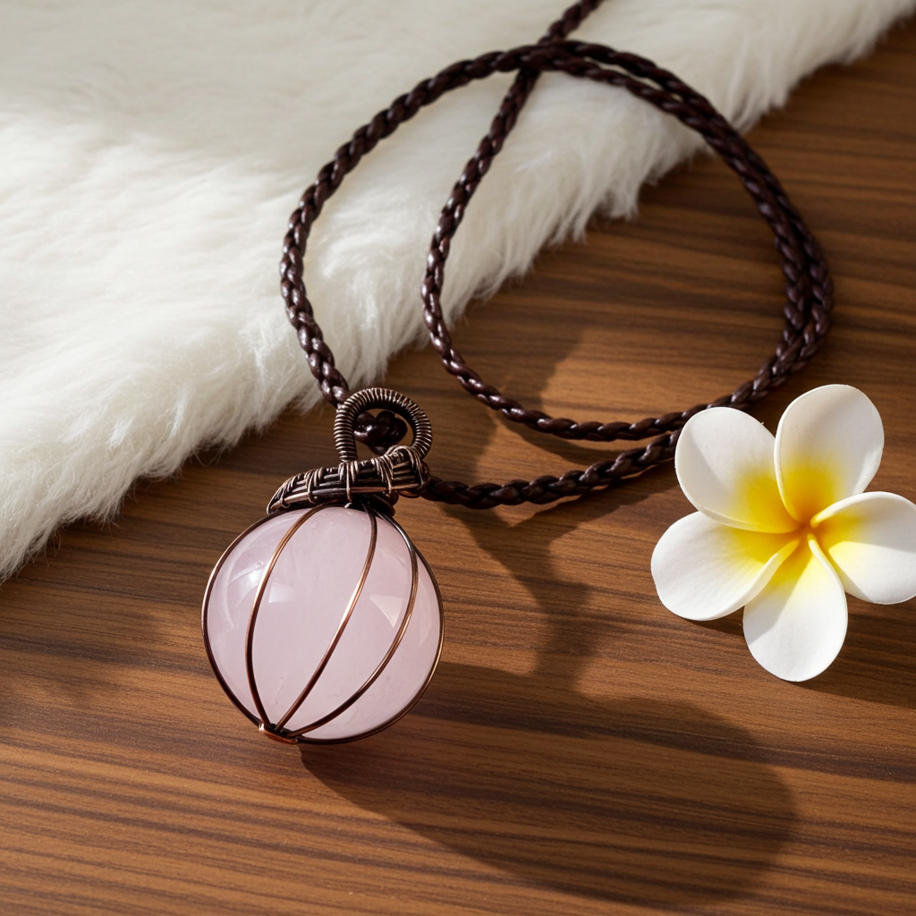 Rose Quartz Wire Wrapped Orb Pendant - Connie’s Crystals 