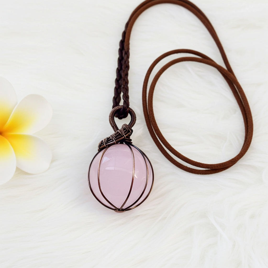 Rose Quartz Wire Wrapped Orb Pendant - Connie’s Crystals 