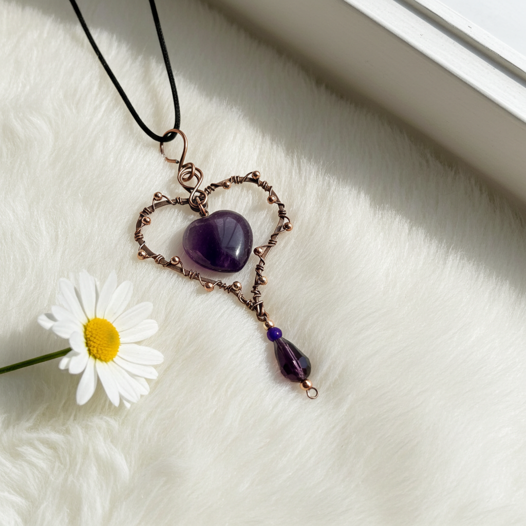 Amethyst Heart in Heart Shaped Frame - Connie’s Crystals 