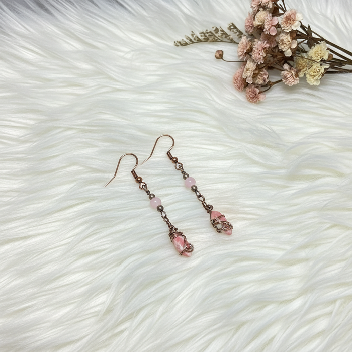 Rhodochrosite Earrings With Rose Quartz - Connie’s Crystals 