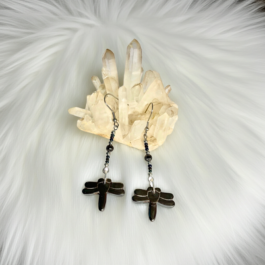 Haematite Dragonfly Earrings - Connie’s Crystals 