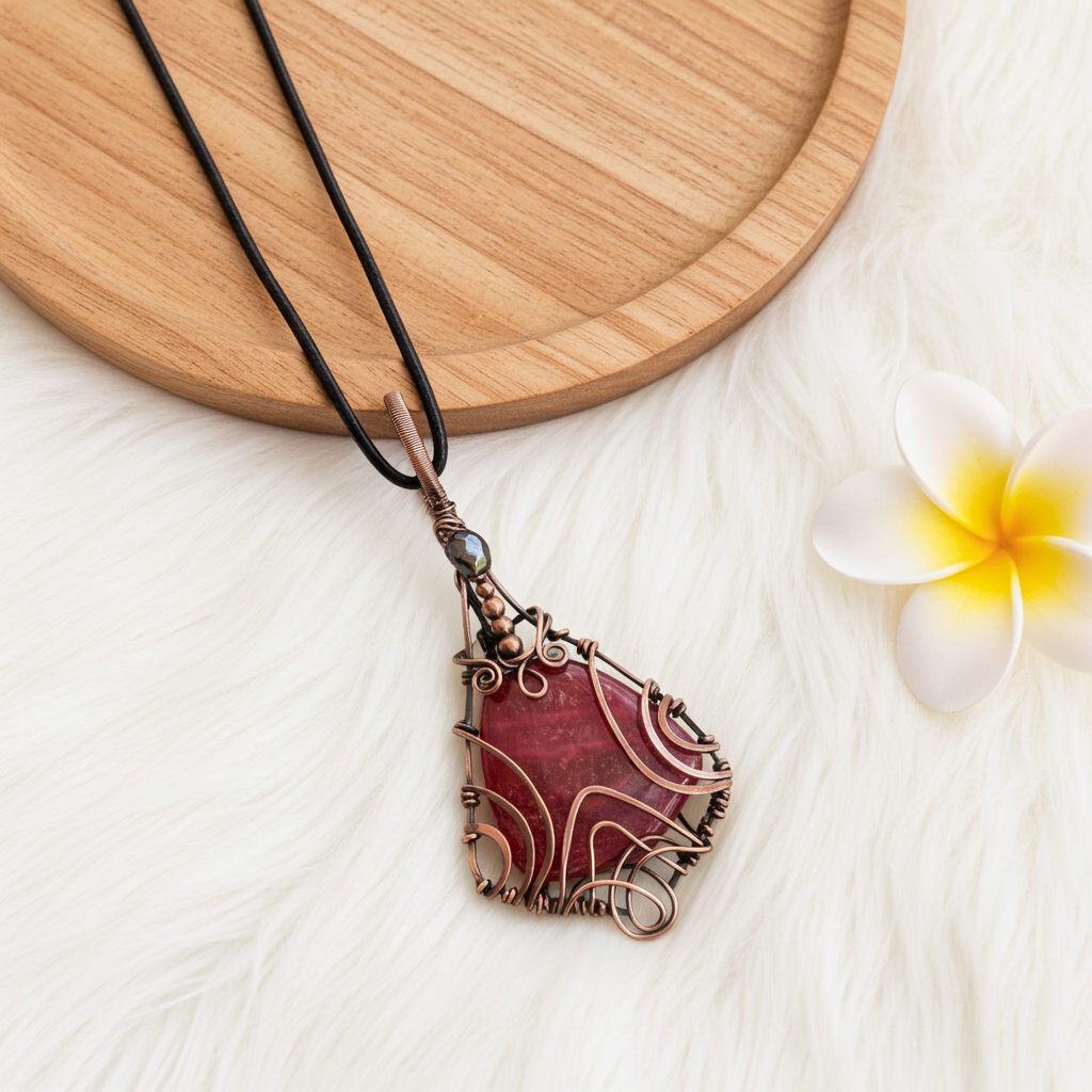 Rhodochrosite Wire Wrapped Pendant