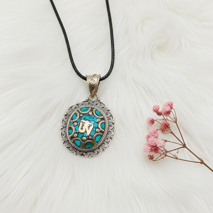 Tibetan Silver Ohm Pendant with Turquoise - Connie’s Crystals 