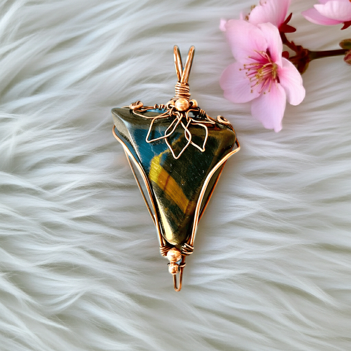 Blue Tiger Eye Wire Wrapped Pendant