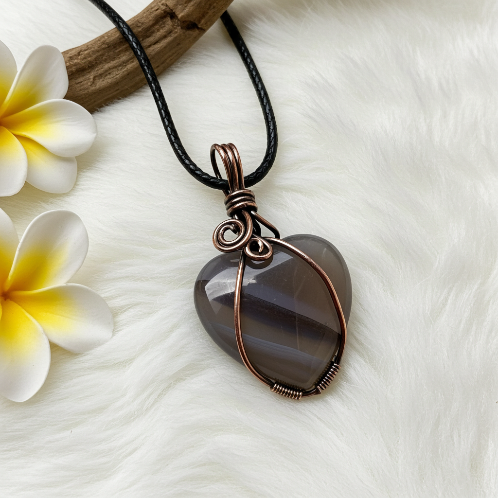 Striped Agate Heart Shaped Pendant