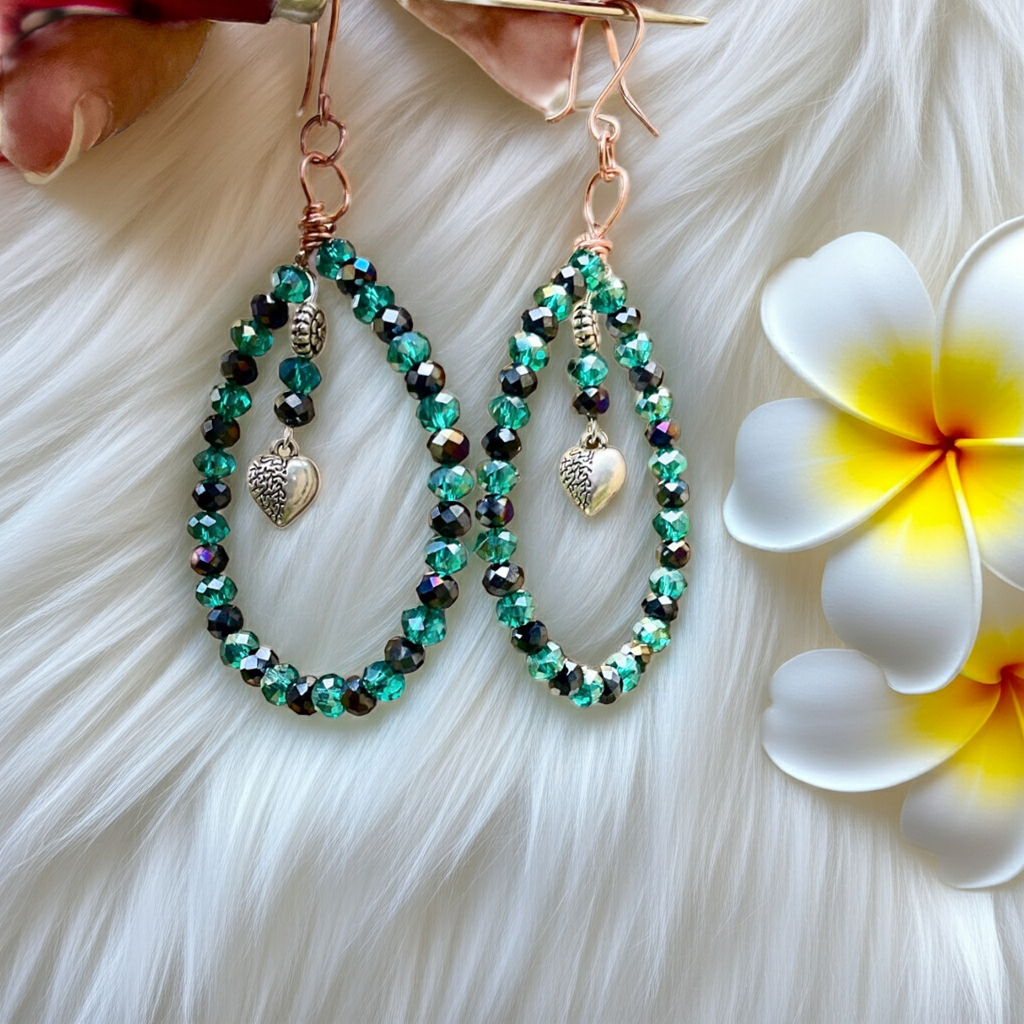 Green And Black Crystal Hoop Earrings - Connie’s Crystals 