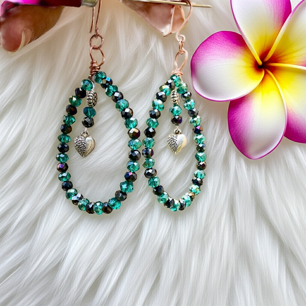 Green And Black Crystal Hoop Earrings - Connie’s Crystals 