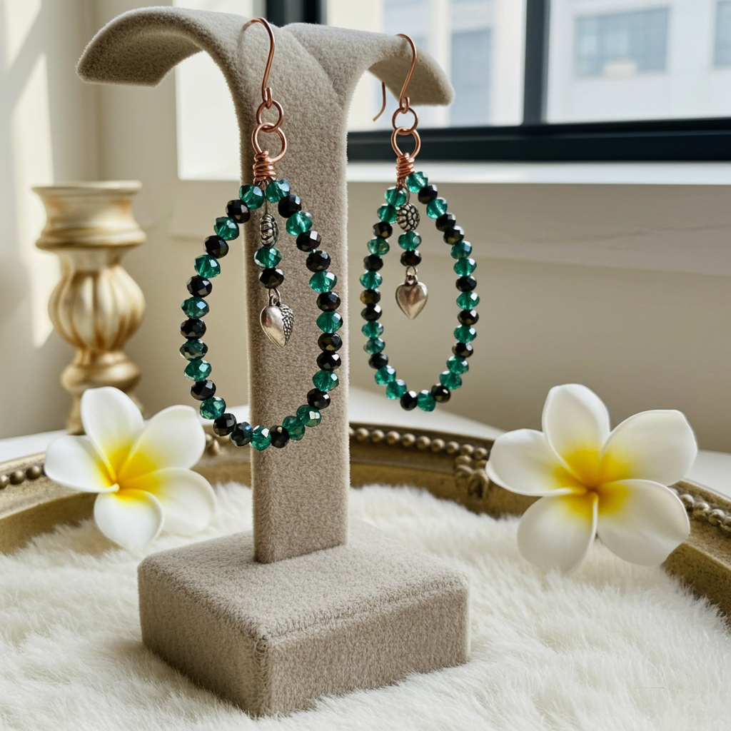Green And Black Crystal Hoop Earrings - Connie’s Crystals 