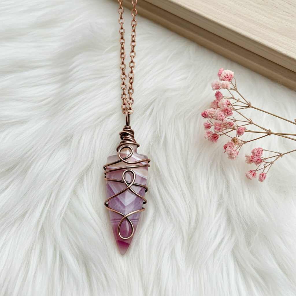 Agate Arrow Point Wire Wrapped Pendant - Connie’s Crystals 