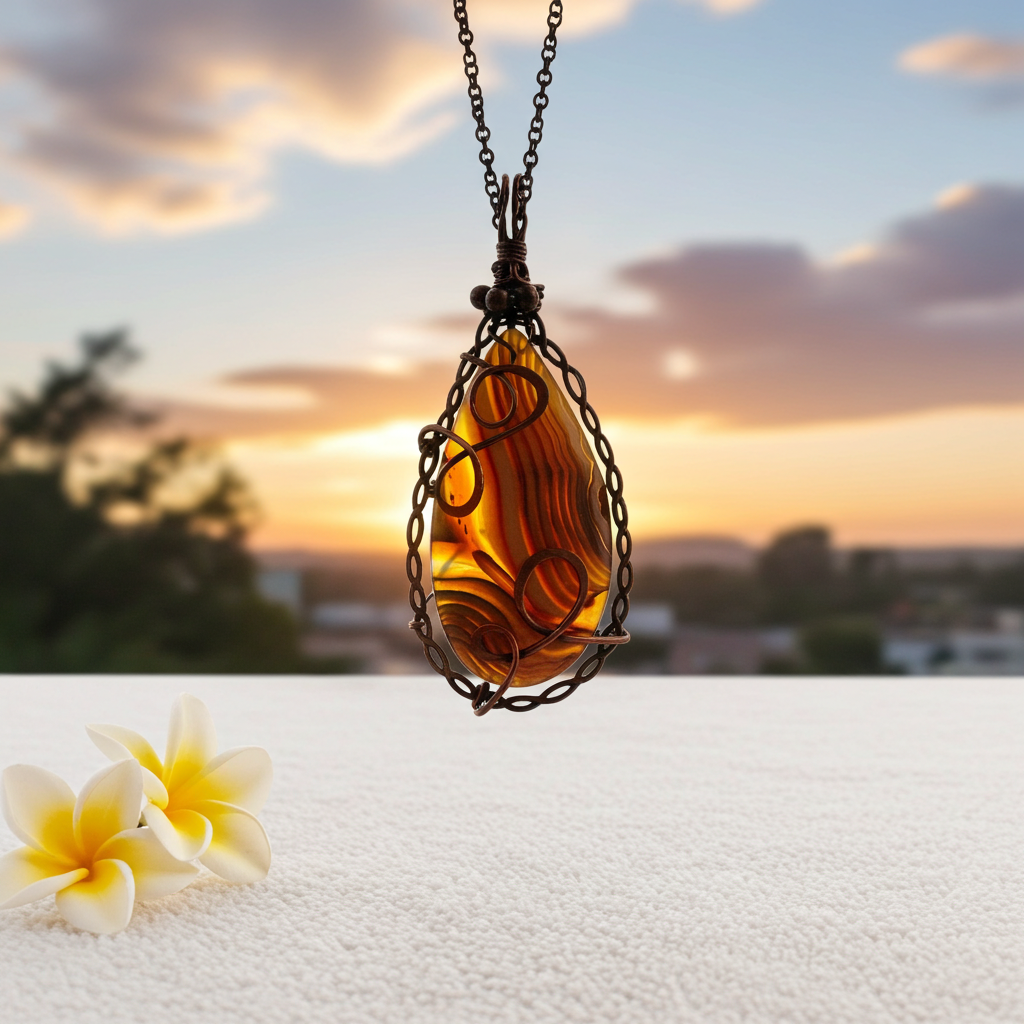 Banded Madagascan Agate Wire Wrapped Pendant - Connie’s Crystals 