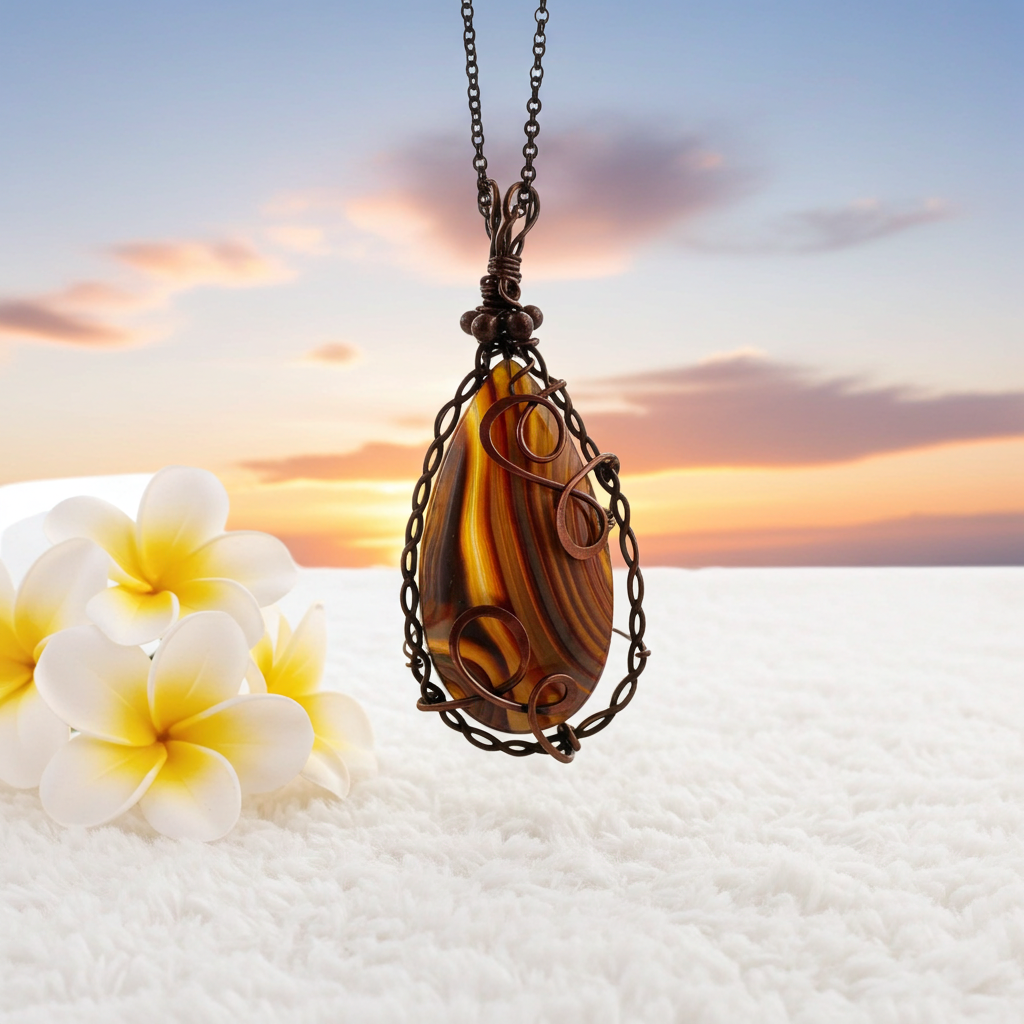 Banded Madagascan Agate Wire Wrapped Pendant - Connie’s Crystals 