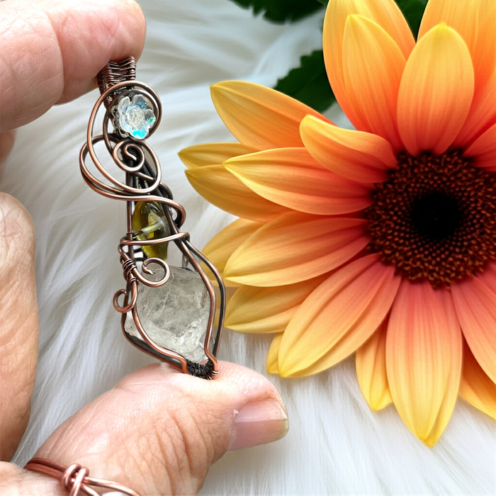Peach Topaz with Citrine and Floral Accent