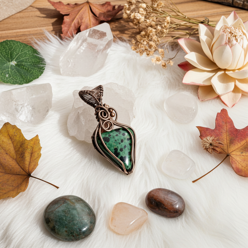 Green Dalmatian Jasper with Pink Tourmaline - Connie’s Crystals 