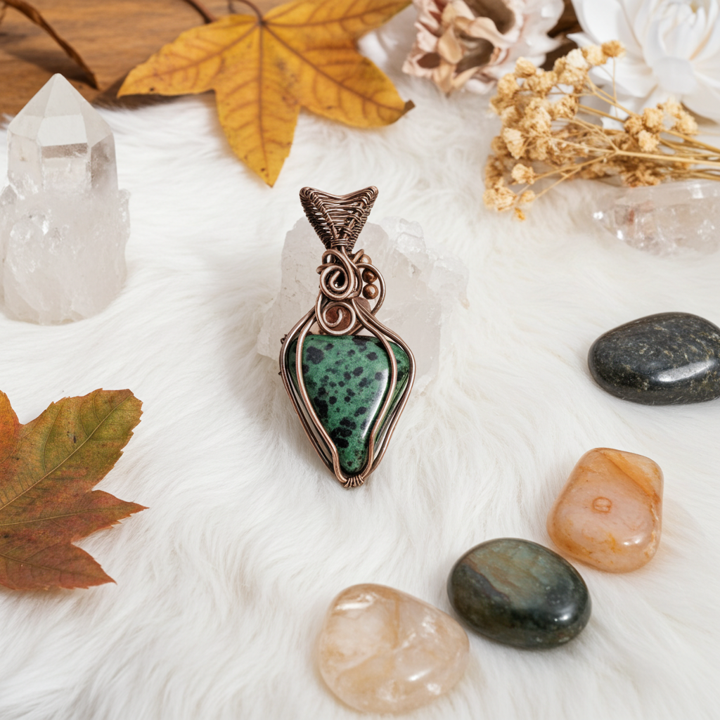 Green Dalmatian Jasper with Pink Tourmaline - Connie’s Crystals 