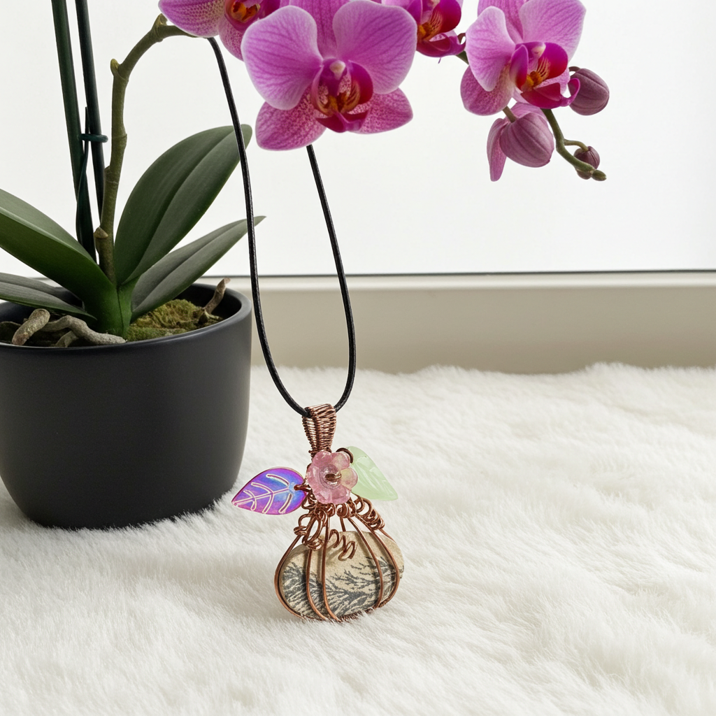 Psilomelane Dendrite Pumpkin Pendant - Connie’s Crystals 