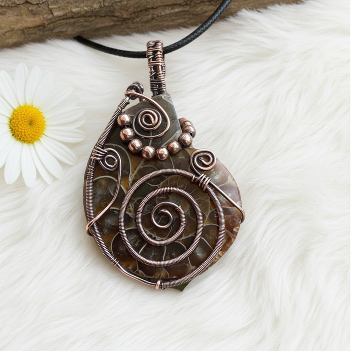 Ammonite Fossil Wire Wrapped Pendant - Connie’s Crystals 