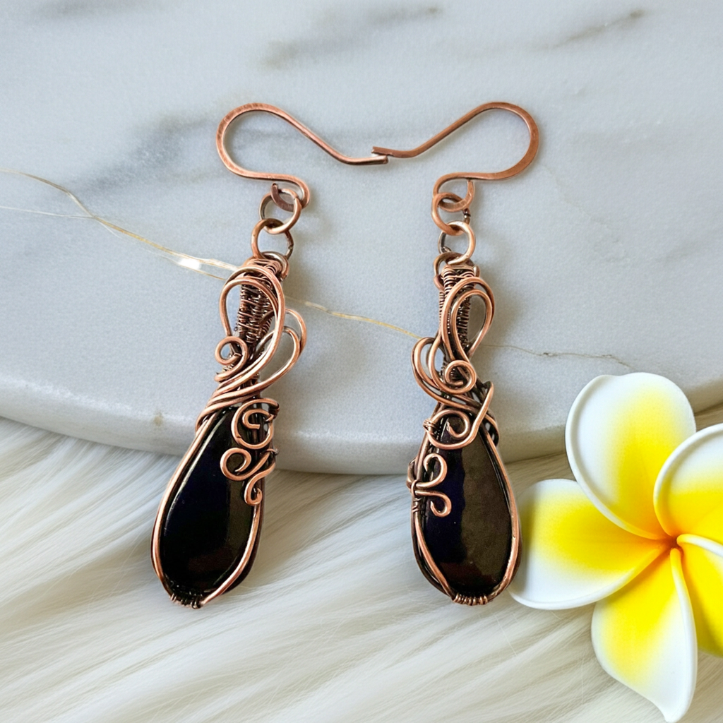 Purpurite Wire Wrapped Earrings - Connie’s Crystals 
