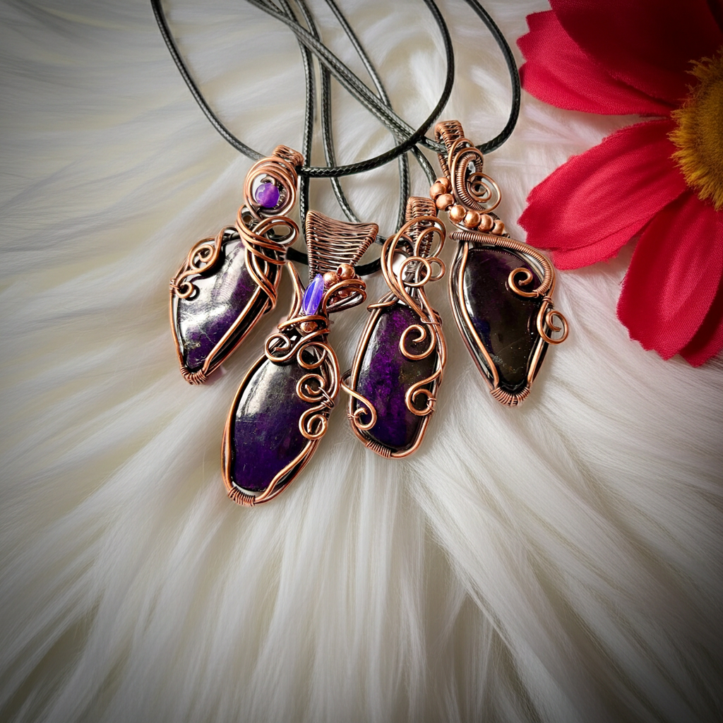 Purpurite Wire Wrapped Pendants