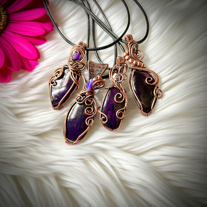 Purpurite Wire Wrapped Pendants