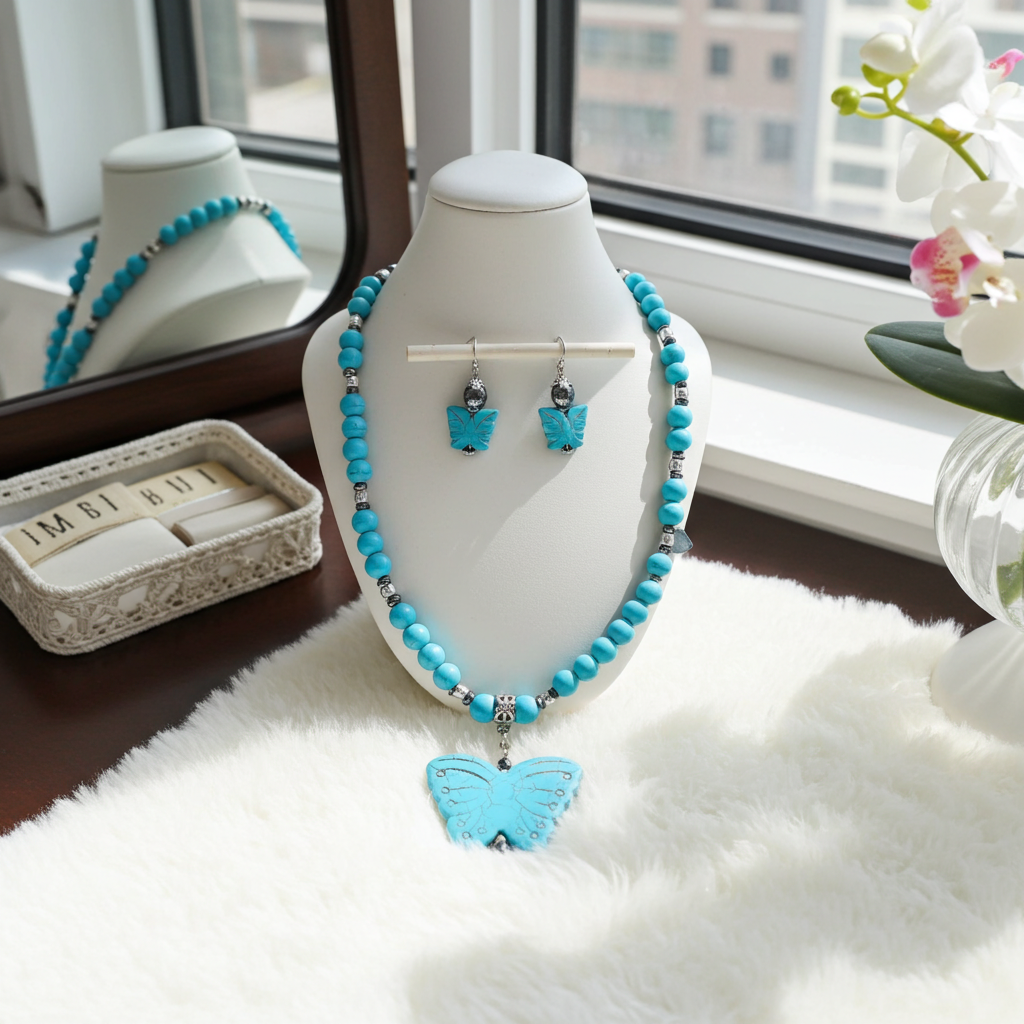Howlite Turquoise Necklace and Earrings Set - Connie’s Crystals 