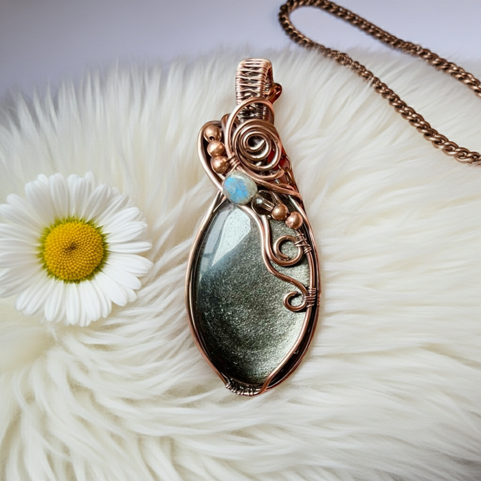 Silver Sheen Obsidian with Labradorite and Smokey Quartz Accent Pendant - Connie’s Crystals 