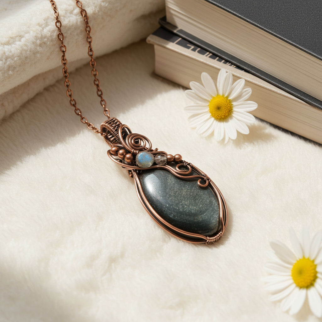 Silver Sheen Obsidian with Labradorite and Smokey Quartz Accent Pendant - Connie’s Crystals 