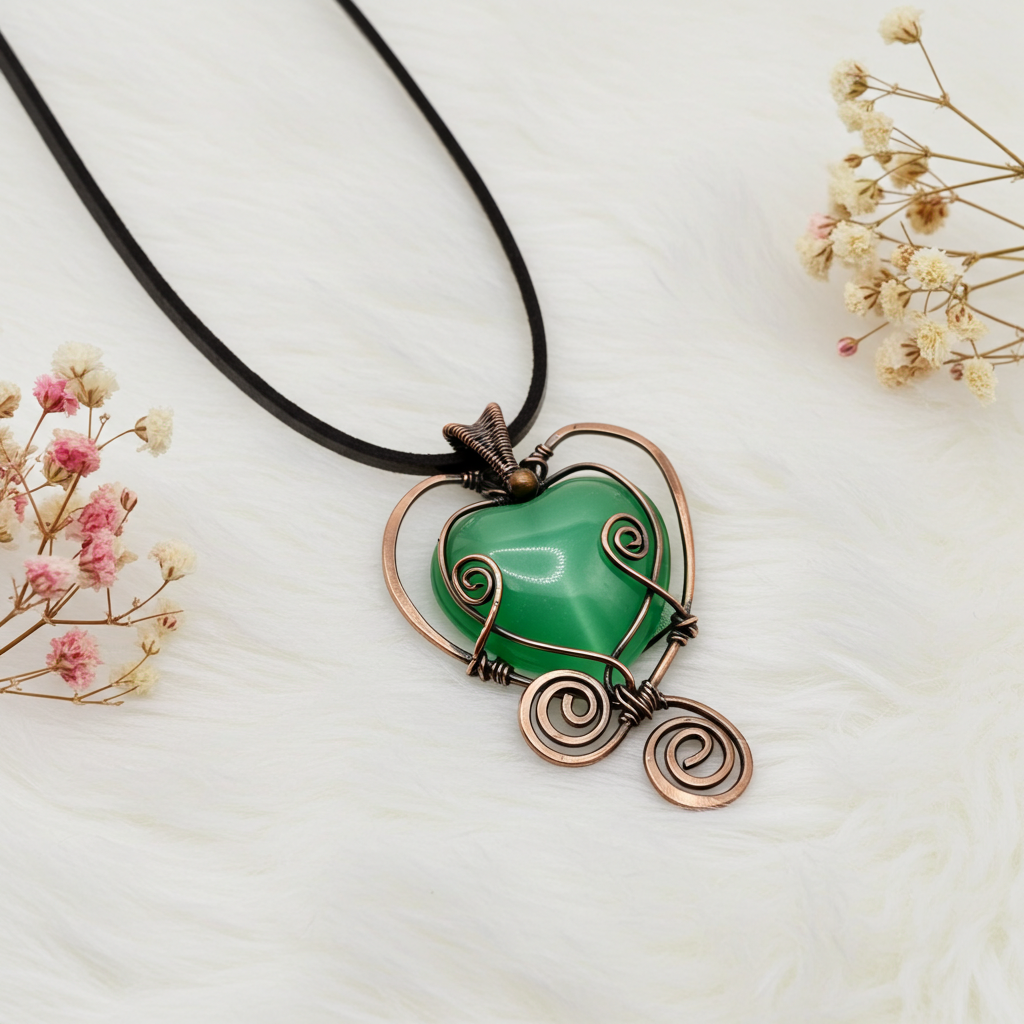 Green Cats Eye Heart Pendant - Connie’s Crystals 