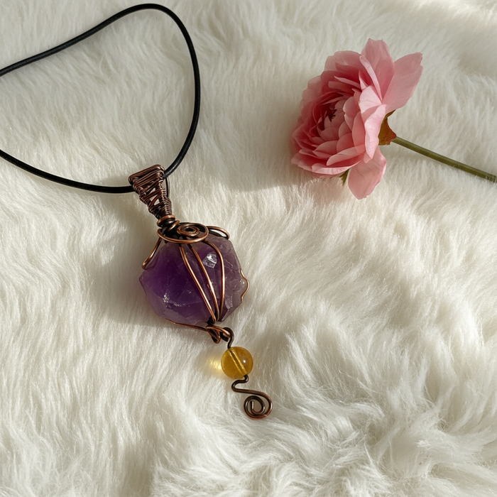 Amethyst Boho Pendant with Hanging Citrine - Connie’s Crystals 