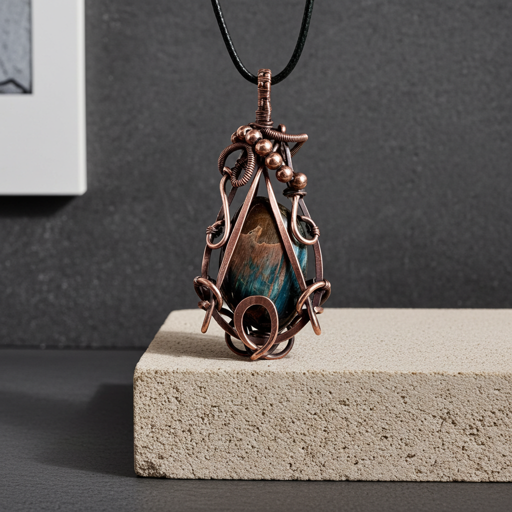 Blue Tiger Eye Wire Wrapped Pendant
