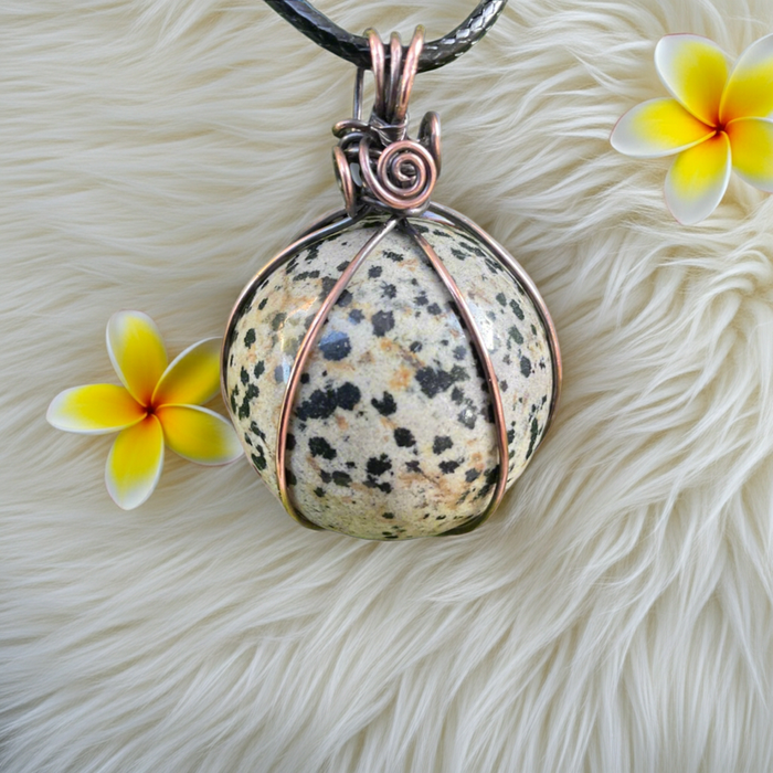 Dalmatian Jasper Wire Wrapped Orb Pendant - Connie’s Crystals 
