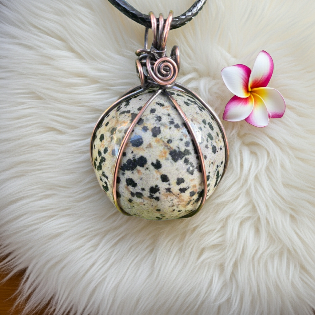 Dalmatian Jasper Wire Wrapped Orb Pendant - Connie’s Crystals 