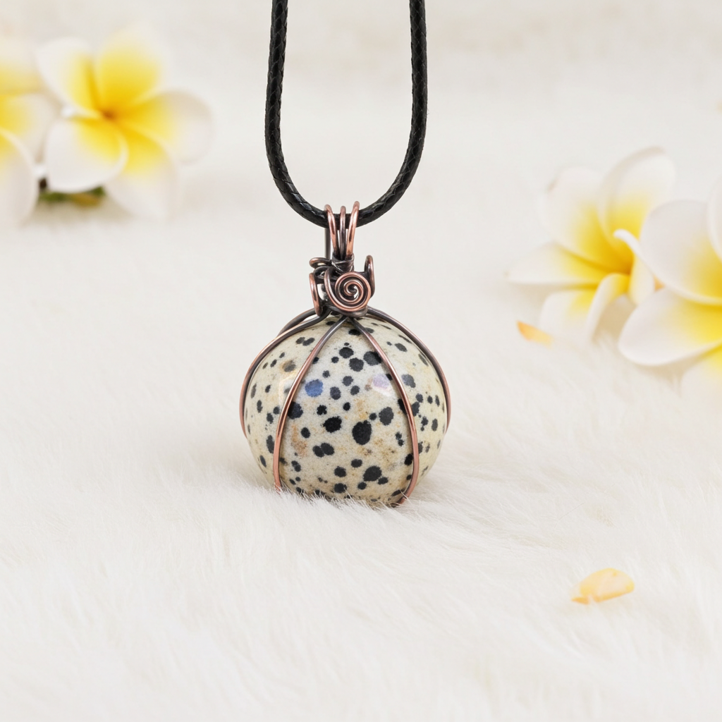 Dalmatian Jasper Wire Wrapped Orb Pendant - Connie’s Crystals 