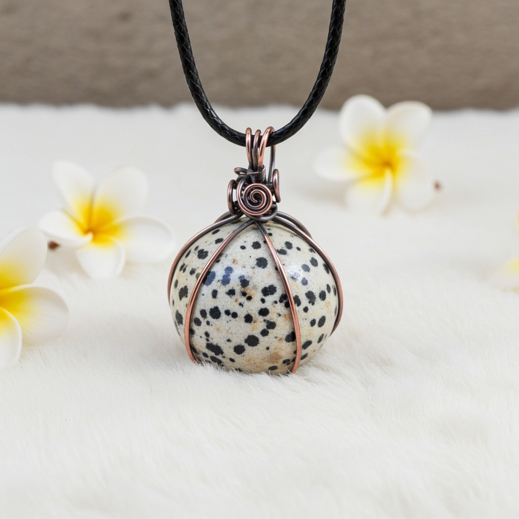 Dalmatian Jasper Wire Wrapped Orb Pendant - Connie’s Crystals 