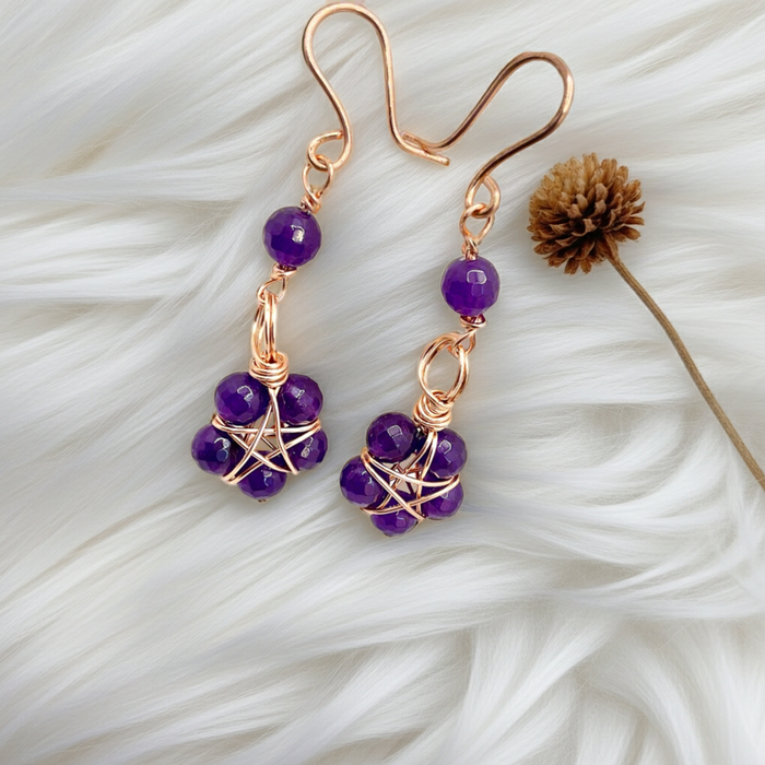 Amethyst Pentagram Wire Wrapped Earrings - Connie’s Crystals 