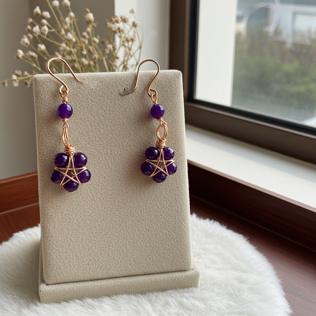 Amethyst Pentagram Wire Wrapped Earrings - Connie’s Crystals 