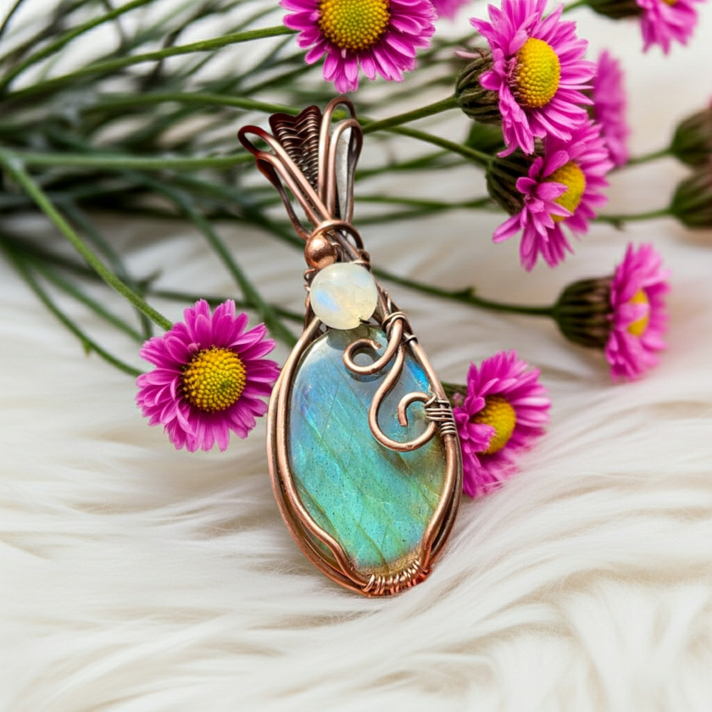 Labradorite Pendant with Moonstone Accent - Connie’s Crystals 