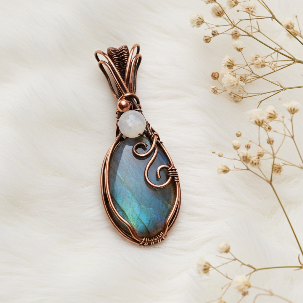 Labradorite Pendant with Moonstone Accent - Connie’s Crystals 