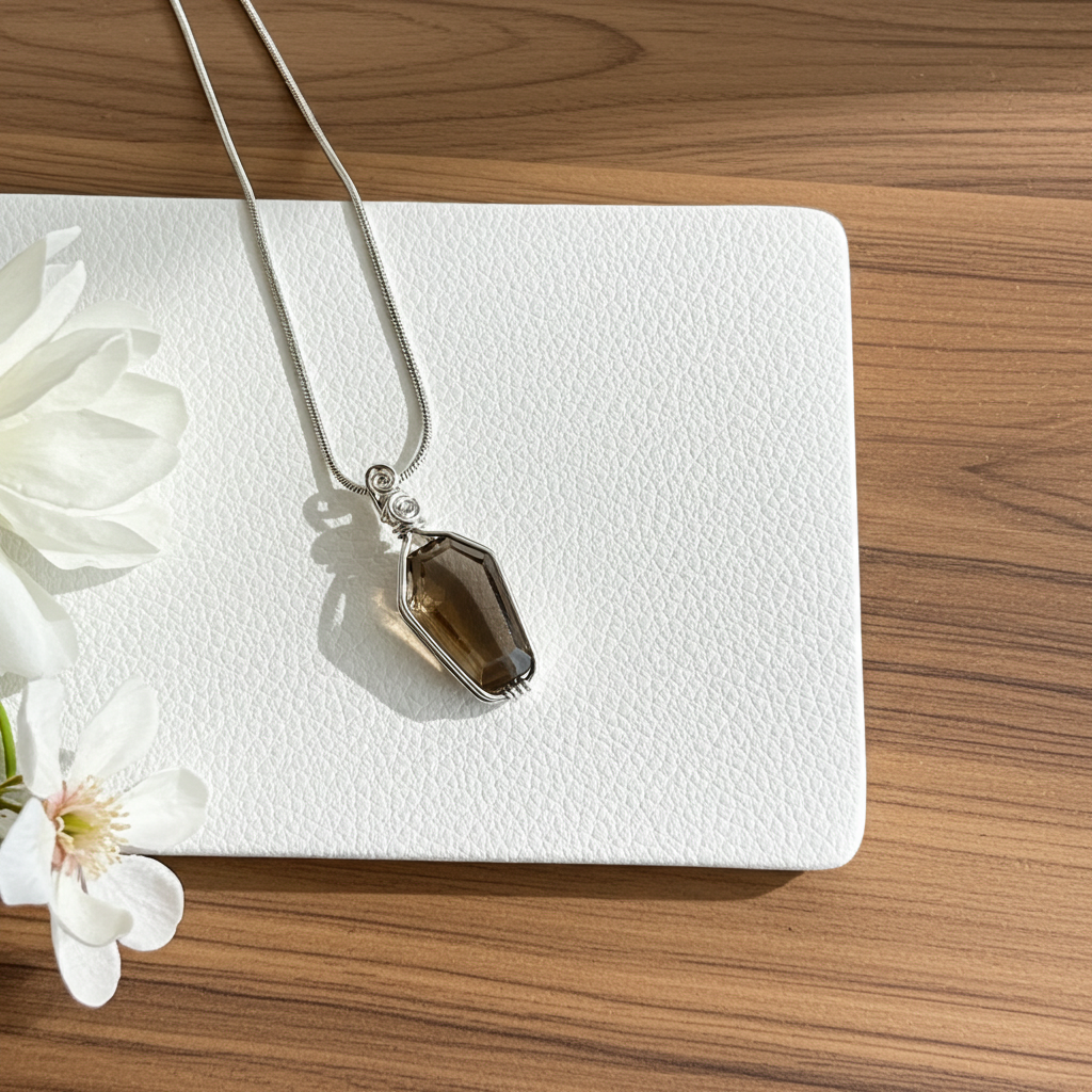 Smokey Quartz Faceted Coffin Shaped Pendant—In Sterling Silver