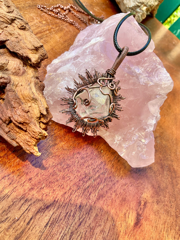 Apophyllite Wire Wrapped Sun Pendant - Connie’s Crystals 