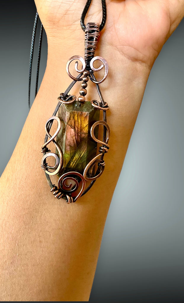 Labradorite Rectangular Wire Wrapped Pendant - Connie’s Crystals 
